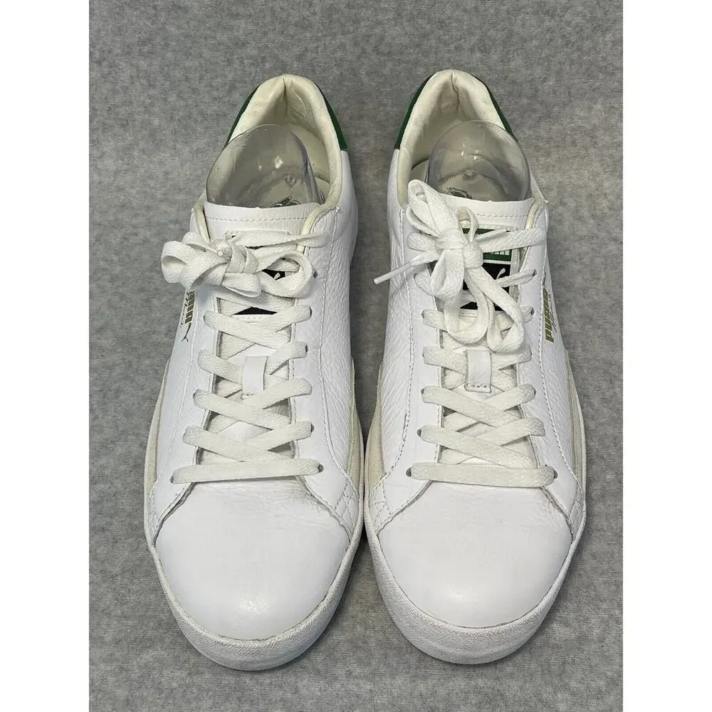 Puma Match Vulc Mens White Green Leather Casual Shoes Sneakers Size 10